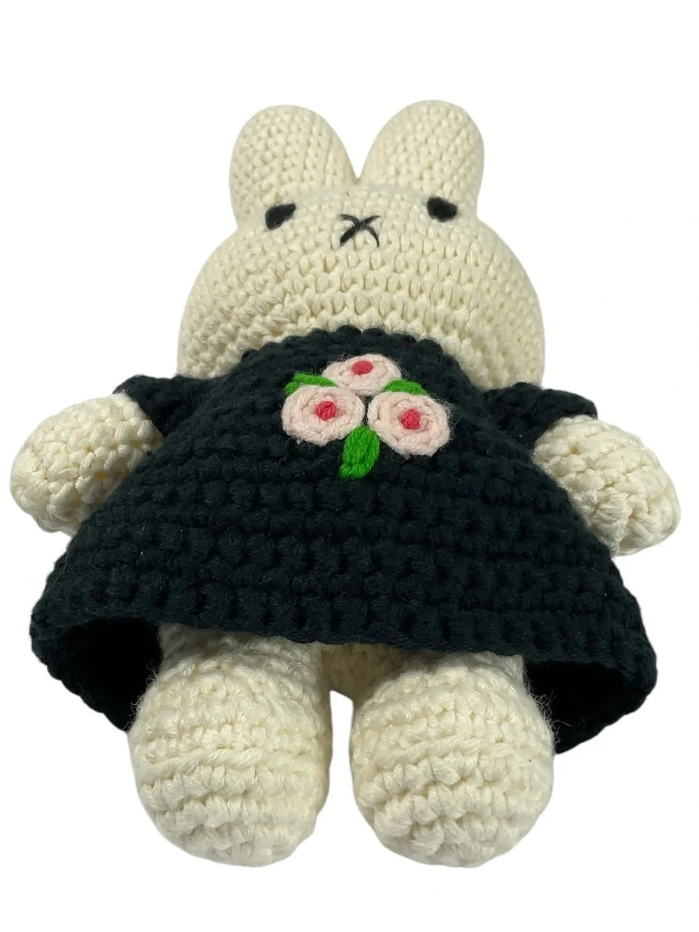 Just Dutch Miffy Nijntje Organic Cotton Crochet Bunny Doll Black Floral Dress